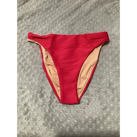 J. Crew High Rise Cheeky Bikini Bottom Pink Ribbed S - Picture 1 of 5
